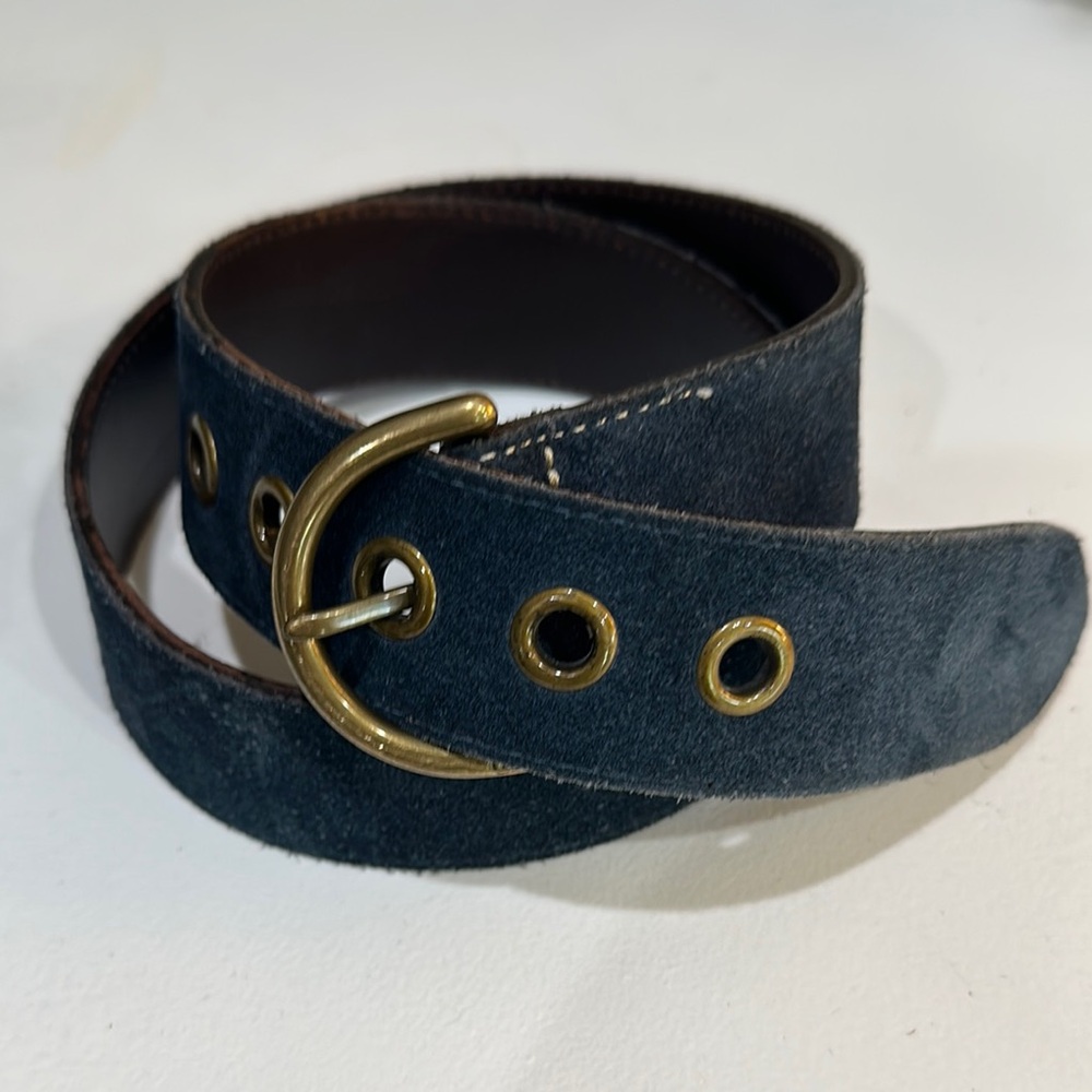 Coach Gold and Blue Leather Belt with Classic Buckle